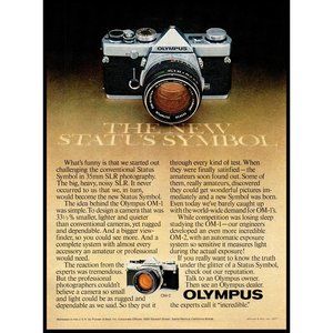 1977 Olympus OM-2 SLR Camera Vintage Print Ad SLR Film Photography Wall Art